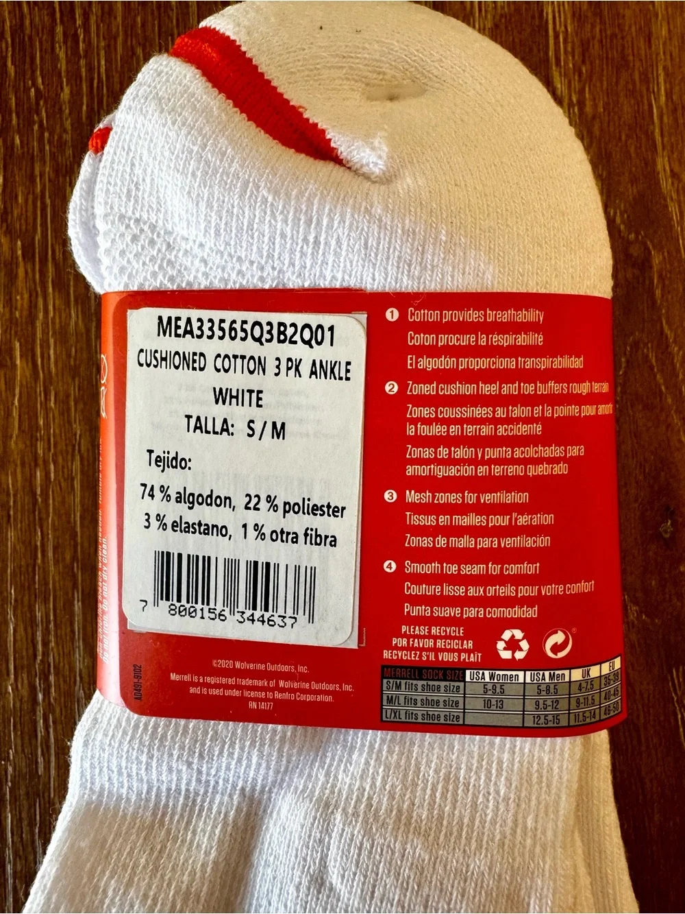 NIP 1 package of 3 pair Merrell cushioned ankle socks